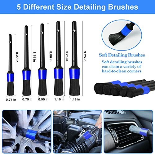 Set of 5 different size detailing brushes for cleaning various surfaces.