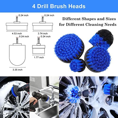 Four different drill brush heads for versatile cleaning.