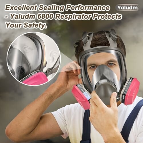 Person wearing Yaludm 6800 respirator with sealing performance focus.